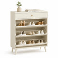 Schuhschrank 100 cm x 100 cm x 24 cm MDF Beige rechteckig mit Schublade und 3 Klappfächern schmal