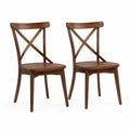 Esszimmerstühle Set 2 Stück Holz Walnussbraun 45 cm x 52 cm x 90 cm X Rückenlehne rechteckig