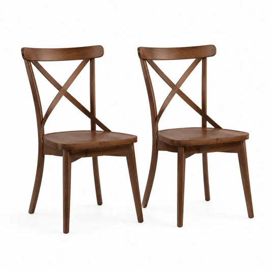 Esszimmerstühle Set 2 Stück Holz Walnussbraun 45 cm x 52 cm x 90 cm X Rückenlehne rechteckig