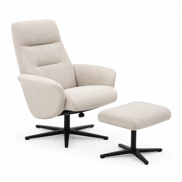 Relaxsessel mit Hocker Drehstuhl 360° drehbar Polstersessel mit Fußhocker Beige Metallgestell