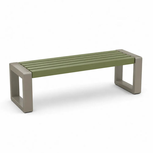 Gartenbank 2-Sitzer 150 cm x 40 cm x 45 cm Aluminium Olivgrün Taupe rechteckig ohne Rückenlehne