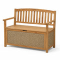 Gartenbank mit Stauraum 120 cm x 60 cm x 90 cm Holz Natur mit Rückenlehne und Rattanfront rechteckig