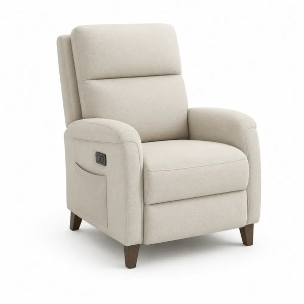 Relaxsessel elektrisch verstellbar Sessel mit Seitentaste Beige Stoff Holzbeine rechteckig