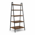 Leiterregal 5 Ebenen 60 cm x 35 cm x 170 cm MDF Holzoptik Stahl Schwarz Braun