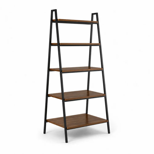 Leiterregal 5 Ebenen 60 cm x 35 cm x 170 cm MDF Holzoptik Stahl Schwarz Braun