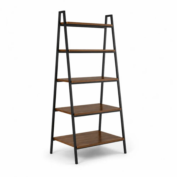 Leiterregal 5 Ebenen 60 cm x 35 cm x 170 cm MDF Holzoptik Stahl Schwarz Braun
