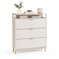 Schuhschrank 100 cm x 24 cm x 120 cm mit 3 Schubladen und offenem Ablagefach MDF Cremeweiß Gold rechteckig