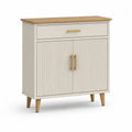 Schuhschrank 80 x 35 x 85 cm mit Schublade und 2 Türen MDF Naturholz Beige Gold rechteckig