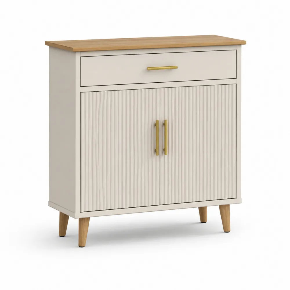 Schuhschrank 80 x 35 x 85 cm mit Schublade und 2 Türen MDF Naturholz Beige Gold rechteckig