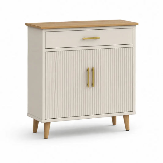 Schuhschrank 80 x 35 x 85 cm mit Schublade und 2 Türen MDF Naturholz Beige Gold rechteckig
