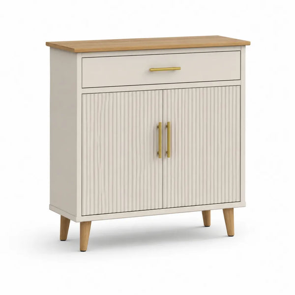 Schuhschrank 80 x 35 x 85 cm mit Schublade und 2 Türen MDF Naturholz Beige Gold rechteckig