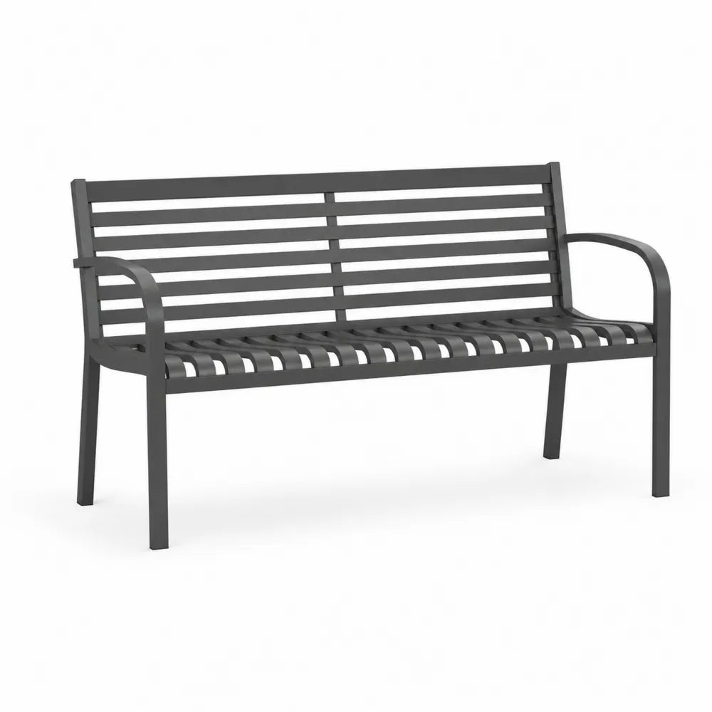 Gartenbank 2-Sitzer 120 cm x 60 cm x 80 cm Stahl pulverbeschichtet Dunkelgrau rechteckig mit Armlehnen