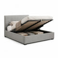 Polsterbett Stauraumbett Doppelbett rechteckig 180 x 200 cm Liegefläche Grau Stoff Holz Metall Lattenrost Bettkasten 190 x 215 x 105 cm